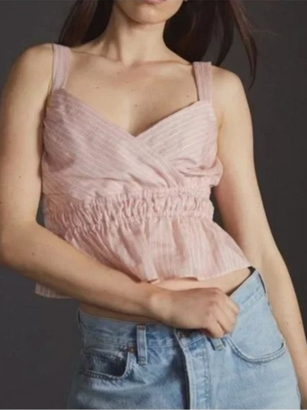 Anthropologie Blush Pink Striped Peplum Tank